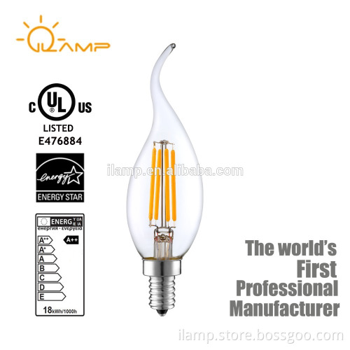 UL Energy star Listed C35 candle Led Filament Candle Bulb Lights E12 4W for decoration